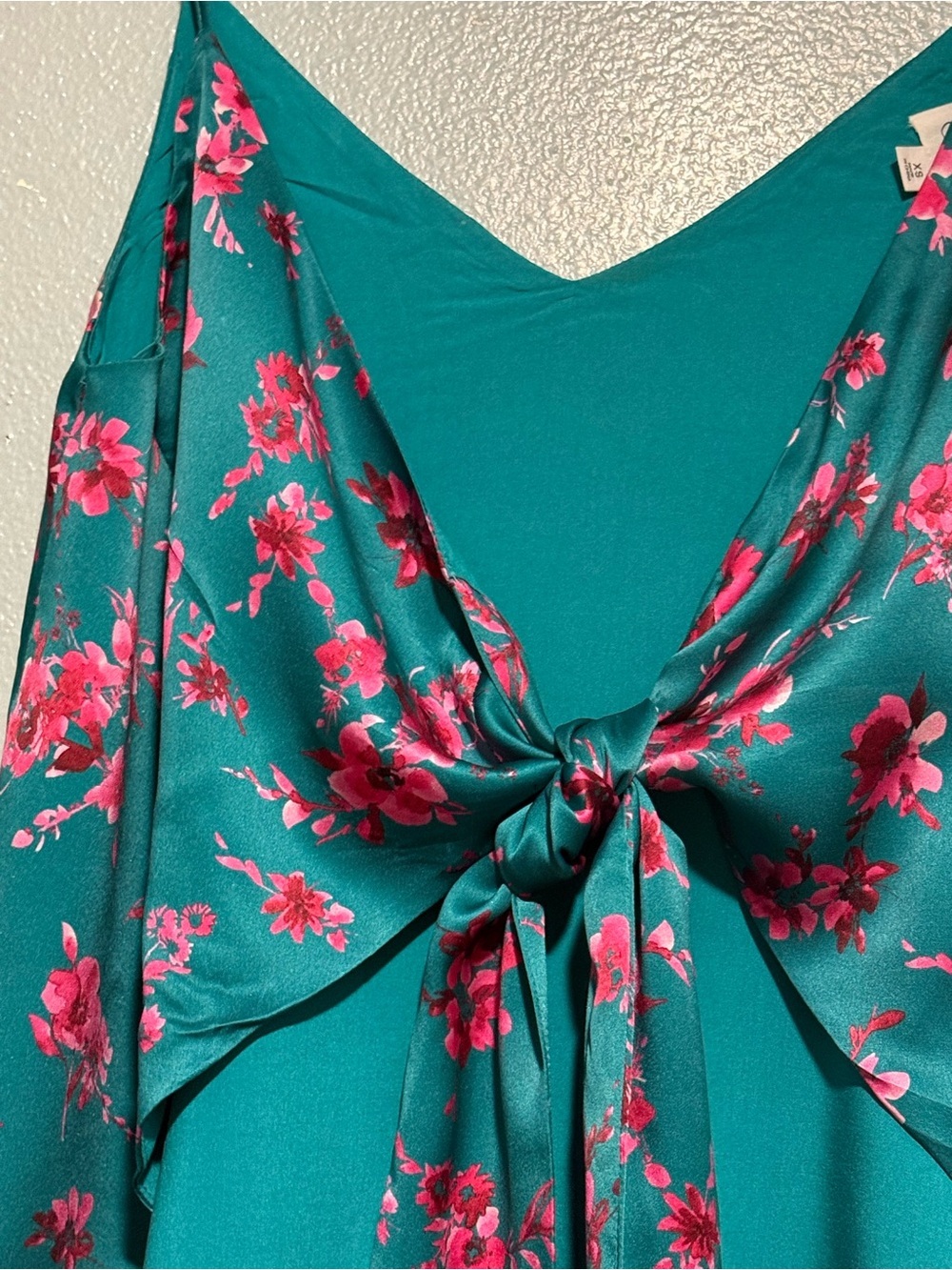 Cami Floral 100% silk  Tie-Front Cami Top in Teal size XS - Picture 3 of 6